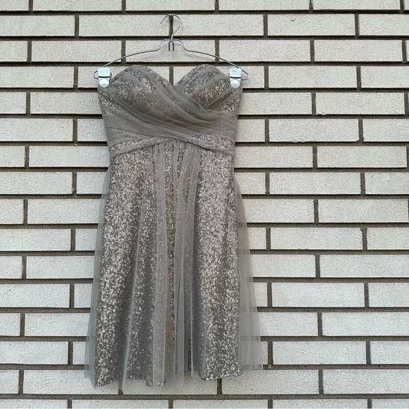 Sorella Vita Silver Sequin Tulle Strapless Bridesmaid Cocktail Dress Size 8 8683 - Picture 2 of 13